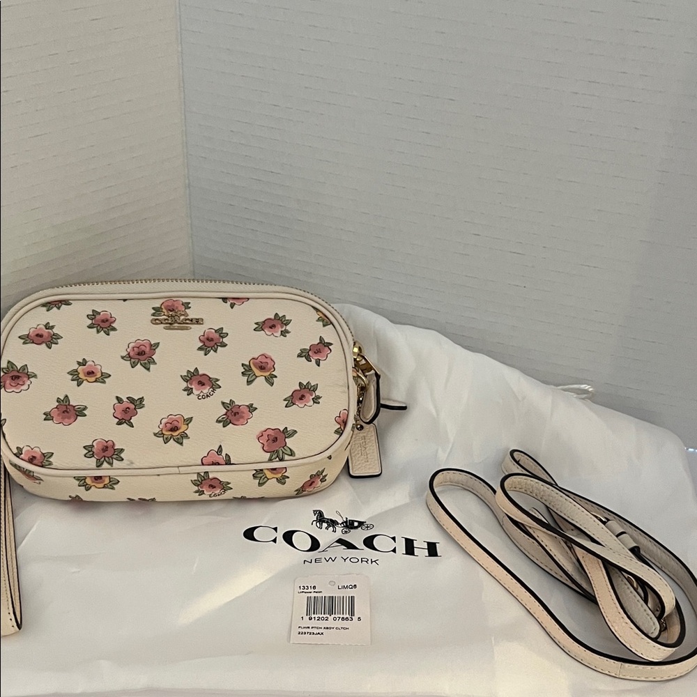 Coach Crossbody Bag with Pink Floral on Cream